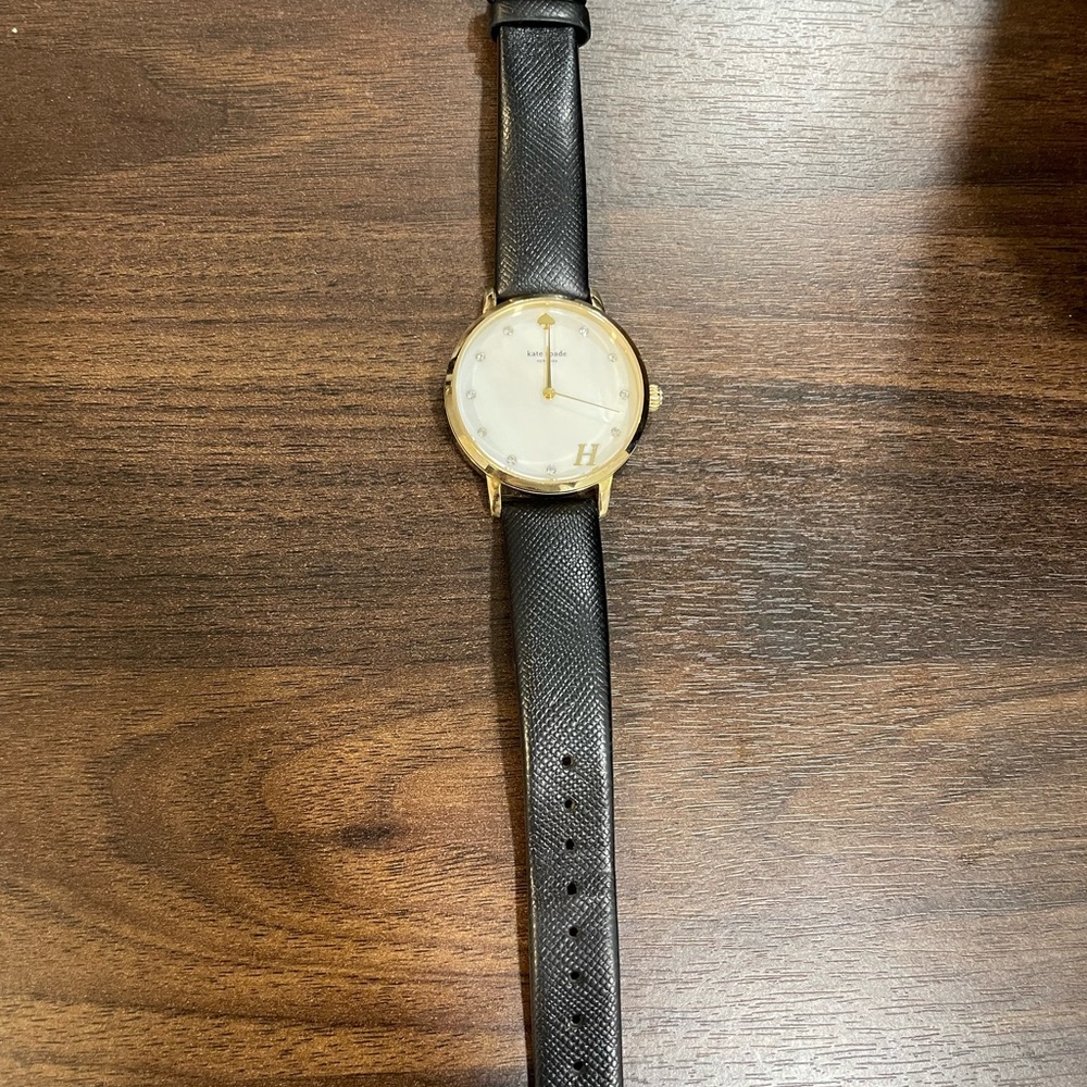 Kate Spade black leather initial “H” watch